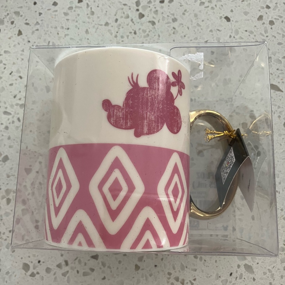 Disney Minnie Mouse Pink and White Mug with Gold Handle